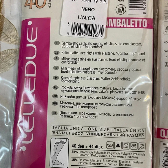 4 pairs L'ELEDUE 40/50den Socks/ knee socks BLACK +1 pair lace knee socks Italy - Picture 3 of 4